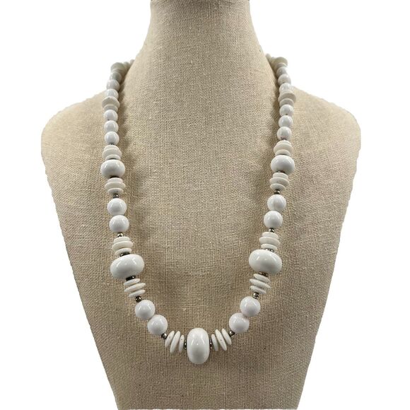 Vintage Acrylic 50's 60’s Bubble Beads 11” Necklace White Retro Chunky Mix Retro - Picture 1 of 10